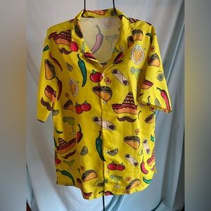 Vibrant Yellow Mexican Food Taco  Print Shirt Unisex XL